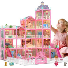 Dollhouse Building Playset, Pink Princess Castle Playhouse with Dolls, Furniture, Accessories, Pretend Play Dreamhouse Toy for 3+ Grils Birthday Gifts