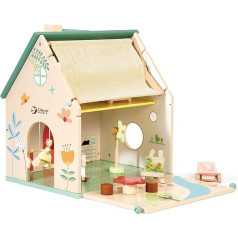 Wooden Dollhouse with Garden, 10 Pieces