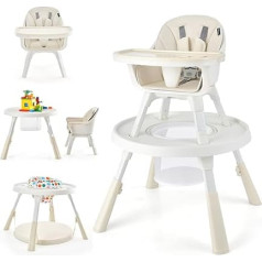 LIFEZEAL 5-in-1 Baby High Chair, Height-Adjustable Children's High Chair with Removable Tray & Storage Bag, Baby Chair with Play Table, Multifunctional Combination High Chair from 4 Months (Beige)