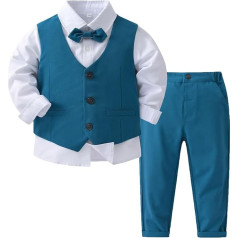 Yeahdor Baby Boys Gentleman Clothing Set Cotton Festive Shirt with Bow Tie + Suit Vest + Trousers Long Christening Suit Clothing Set Photography