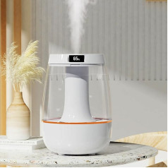 Bedroom Humidifier, 3 L, Room Humidifier with Night Light & Hygrometer, 30 dB Quiet, USB, 24H Diffuser Humidifier for Office, Living Room, Children's Room and Large Rooms