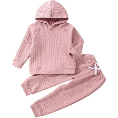 Baby Boys Girls Clothes Set Toddler Autumn Children Patchwork Long Sleeve Knit Hooded Sweatshirt Tops Solid Pants Trousers Outfit Set 2 Pieces Clothes Cute Kids Outfits A-181