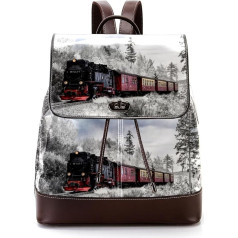 Personalisierte Schultaschen Büchertaschen für Teenager Winter Landschaft Zug Schnee Bäume, Mehrfarbig, 27x12.3x32cm, Rucksack Rucksäcke