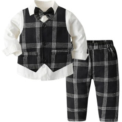 Fashion Newborn Clothing for Toddler Boys Long Sleeve T-Shirt Tops Plaid Vest Coat Pants Kids Gentleman Outfits, a