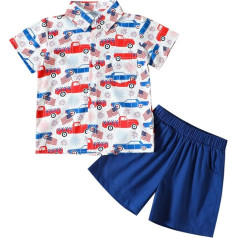 Infant Outfits for Toddler Boys Short Sleeve Independence Day 4th of July Cartoon Prints T-Shirt Tops Shorts Child Kids Gentleman Outfits