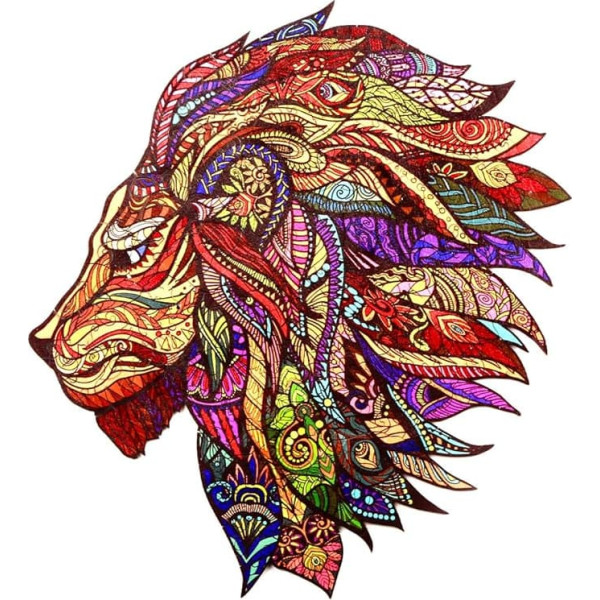 Jigsaw Wooden Puzzle with 300 Colourful Animal Pieces for Adults and Children (Lion)