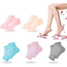 TEAWOO 5 Paar feuchtigkeitsspendende Socken (2 Silikonsocken und 3 Fersensocken) für trockene, rissige Füße, Spa-Gel-Socken Fußpflege nach der Pediküre, zehenlose Socken zum Erweichen und