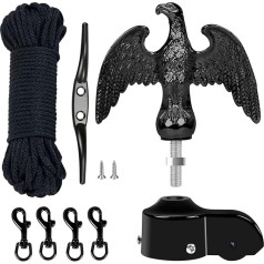 NQ Flagpole Accessory Set with Eagle, Flagpole Repair Kit, Flagpole Repair Parts Including Eagle, Rope, Carabiner, Cleat, Topper Made of Aluminium with Pulley (Black)
