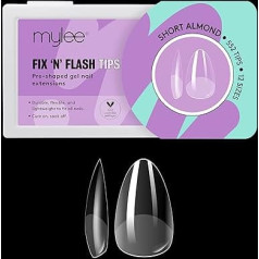 Mylee Fix & Flash Soft Gel Tips [Short Almond] Soft Gel Nail Tips with Full Coverage, Gel Nail Extensions, Flexible and Durable, 12 Different Sizes, 552 Pieces