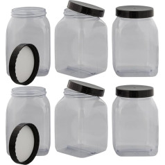 Square Wide Neck Container with Screw Cap, Plastic Kosmetex Screw Jar, Empty, 1000 ml, 6 x 1000 ml