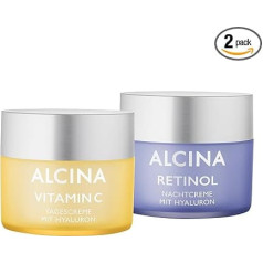 ALCINA Face Care Set - With Vitamin C Day Cream (50 ml) for 24 Hours Moisture & Retinol Night Cream (50 ml) for Reduced Wrinkle Depth - Face Cream with Hyaluronic Acid - Made in Germany