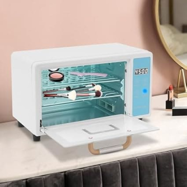 ROMYIX UV Disinfectant Cabinet, Hot Air Steriliser, Manicure, UV Steriliser, Nail Tool Steriliser, 2.2 Gal Disinfectant Cabinet with Stainless Steel Shelves for Households, Spas, Beauty (Blue)
