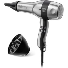 Valera, Swiss Silent Jet 8700 Professional Hair Dryer, Lightweight & Quiet, Powerful Motor, 3 Temperature Levels, Ion Generator, Twist-proof Super Flex Cable, 2400 W, Grey/Black