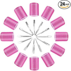 Thrilez 24 Pieces Hair Rollers Set, Includes 12 Self Gripping Curlers and 12 Duckbill Clips, Salon Hairdressing Curlers for Women, Men, Kids (48mm)
