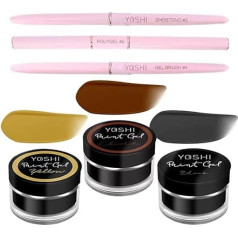 Generic Yoshi Professional Nail Art Set: Colour Gel Black, Yellow & Chocolate, Includes Gel Brush & Zhostovo Brush - For Creative Nail Design