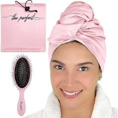Ultra-Fine Microfibre Hair Wrap - The Perfect Haircare - Anti-Friz Quick Drying Turban with Wet/Dry Brush - Pink