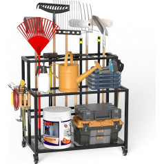 Garden Tool Organiser for Garage, Storage Shelf for Garage, Tool Holder, Organiser, Carbon Steel, Multi-Purpose Garden Tool Storage Rack with Wheels, Metal Yard Tool Stand Holder, Organi
