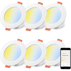 Smart LED Recessed Spotlight 10 W (Replaces 80 W), Compatible with Alexa Echo Devices Required, Hole Size 95-110 mm, Colour Temperature: 2700K-6000K, IP44 (Pack of 6)