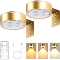 Picture Light with Remote Control, Wireless Picture Lighting, LED Wall Light Indoor, Dart Lighting, Rechargeable LED Wall Lamp with 3 Colour Temperatures, Wall Lamp Battery with Timer (Gold)