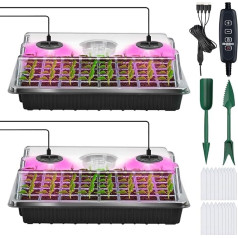 YAUNGEL Indoor Greenhouse Propagator, Pack of 2 XL Mini Greenhouse Propagation Set with Timing Controller, Seedling Starter with Plant Lights with Full Spectrum Thick Propagation Tray (Black)