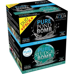 Evolution Aqua Pure Duo Pack Pond Bomb & Mud Bomb Pond Clear Water Treatment Pond Sludge Remover, Duo Value Pack Provides Complete Natural Pond Water Treatment for Fish Ponds