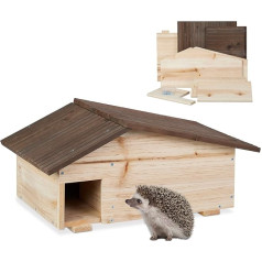 Relaxdays Hedgehog House, Wood, Hedgehog Hotel with Floor, 2 Chambers, Winter Quarters for Hedgehogs, Garden, HBT: 24 x 46 x 33.5 cm, Natural
