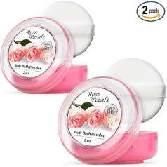 R-NEU Pack of 2 Body Powder for Women with Powder Puff, 100% Talc Free, Elegant Fragrance of Rose Petals, Dust Powder After Bathing for Soft Skin, Extra Large, 2 Tubs (10 oz)