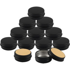 Pack of 50 15 ml Matt Black Empty Round Aluminium Tin with Screw Lid Aluminium Tin Cream Jar Candle Tins Cosmetic Jars Tin Tin Aluminium Tin with 50 Pieces 35 mm Stickers