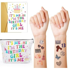 Birthday Merch Set, I'm The Birthday Girl Its Me Karte, Geburtstag Kosmetiktasche, 50 Stück Temporäre Tattoos für Musik-Tour Geburtstagsparty, Geburtstagsdekorationen, Partygeschenke, Mädchen Frauen