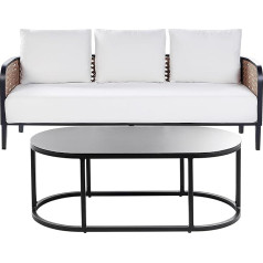 Montefalco Garden Sofa 3-Seater with Table Aluminium Black Cushions White