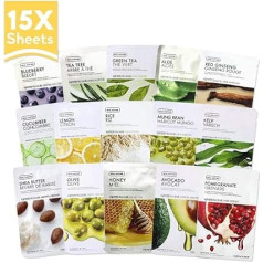 The Face Shop Pack of 15 Face Mask Sheets (15 Treatments), Real Nature Full-Face Masks, Peel Off Disposable Sheet Masks, Anti-Ageing, Firming, Moisturising Essence