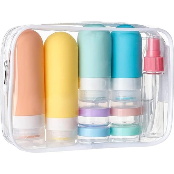 Travel Bottles for Toiletries, Silicone Leak-Proof Squeezable Pump Bottle Container for Shampoo, Conditioner, Easy to Carry, Perfect Travel Essentials for Your Adventures, 17 Pack