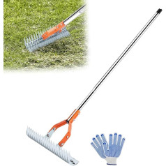 BlumWay Lawn Rake, 15 Inch Lawn Rake, High Performance Scarifier Rake with Gloves, 64 Inch Versatile Grass Rake for Withered Grass Cleaning Yard Garden Floor Rake