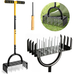 Lawn Aerator 2 in 1 Lawn Aerator Coring Garden Tool Lawn Aerator Spike Manual Lawn Aerator Floor Aerator Lawn with 16 Spikes and 8 Corer Plugs, Grass Aerator Tools for Yard