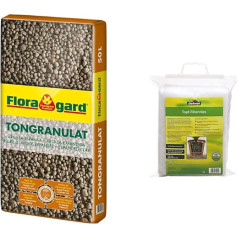 Floragard Expanded clay granules for drainage, hydroponic substrate, for planters, pots or pots, 50 L & Dehner filter fleece for plant pots, approximately 2 x 1 m, white-grey.