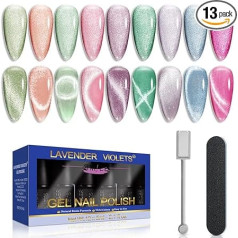 Lavender Violets 13 Pcs Gel Nail Polish Set 9D Cat Eye Effect Nail Art UV LED Soak Off with Base Coat Matte No Wipe Top Coat Magnetic Nail File Manicure C967A