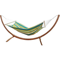 Hammock Set Hammock SIESTA Grande Wood Stand with Green Handle Caribe Beach Weatherproof