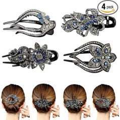 Yusier 4 x Heart Flower Rhinestone Hair Clips Shiny Decorative Hair Clips Hair Accessories for Women (C)