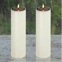 Solar Powered Waterproof Flameless Flickering 10cm x 35cm LED Candles Battery Operated Ivory Plastic Tall Pack of 2 Outdoor Candles