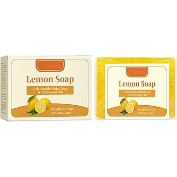 Zitronenseife mit Vitamin C, Sanfte Reinigung gegen ölige Haut, Aufhellende Gesichts- und Körperpflege, Handgemachte Naturseife mit Zitrusduft, Für alle Hauttypen, 100g