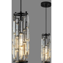 ZYBWL Black Pendant Lights, Kitchen Island, Modern Pendant Light, Crystal Pendant Light, Height Adjustable, E27 Pendant Light for Kitchen Island, Living Room, Bedroom (Black, 1 Pack)
