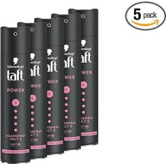 Schwarzkopf Taft Hair Spray Power Cashmere (5 x 250 ml), Hold Level 5 Hair Styling, Hair Spray for Dry and Damaged Hair, Cashmere-Like Smoothness, Vegan Formula*