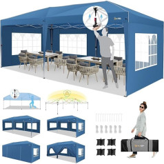 HOTEEL Gazebo 3 x 6 cm with Side Walls, Folding Gazebo 3 x 6 Waterproof Stable Winterproof with 4 Sand Bags, Easy to Set Up Folding Tent for Outdoor Party, Garden, Wedding, Event, Blue