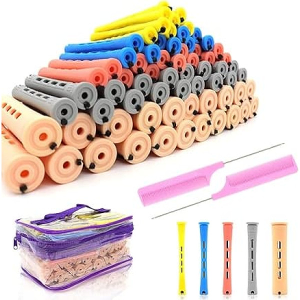 100 Pieces Perm Rods Set, 5 Sizes, Plastic, Cold Wavy Heat Free Perm Rods, Hair Curlers with Needle Comb for Long, Short, Straight, Curly, Natural Hair