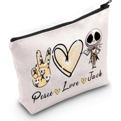WZMPA Halloween Jack Fans Cosmetic Bag Skellington Face Gift Peace Love Jack Zipper Bag for Women Girls Peace Jack Fit, Peace Jack, Fit