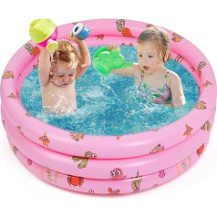 Paddling Pool for Kids, 130 cm Round Inflatable Portable 3 Rings Toddler Swimming Pool with Bubble Base Indoor Outdoor for Girls and Boys Paddling Pool for Garden