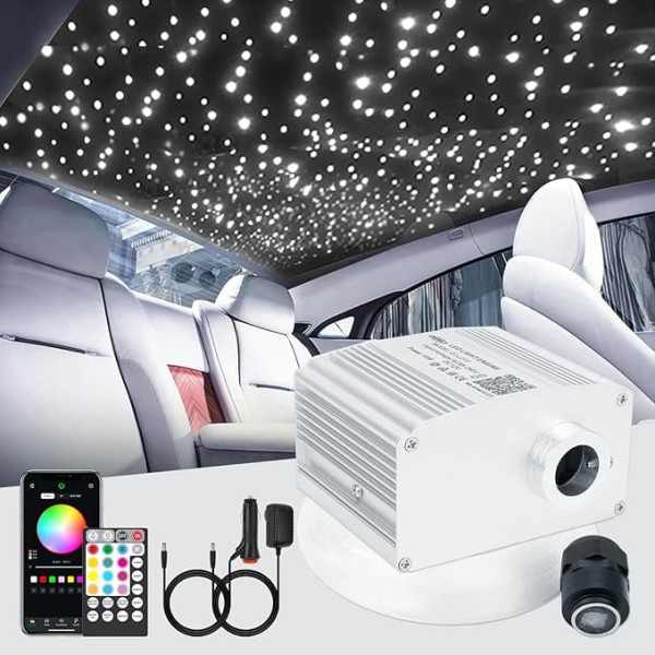 CHINLY Bluetooth 10 W RGBW Twinkle LED Fibre Optic Star Ceiling Light Kit App / Remote Control 450 Pieces x 0.75 mm x 3 m for Home/Car