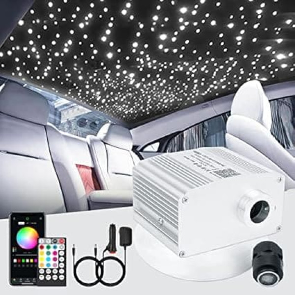 CHINLY Bluetooth 10 W RGBW Twinkle LED Fibre Optic Star Ceiling Light Kit App / Remote Control 450 Pieces x 0.75 mm x 3 m for Home/Car