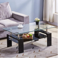 Coffee Table Glass Rectangular Living Room Table Glass Coffee Table Black High Gloss Coffee Table Suitable for Living Room Private Relaxation Areas at Home Small Offices Black