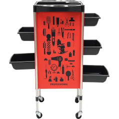 Hairdressing Trolley, Salon Trolley with 5 Extendable, Rectangular Hairdressing Trolley on Wheels, Foldable Device Holder for Beauty Salon (Red)
